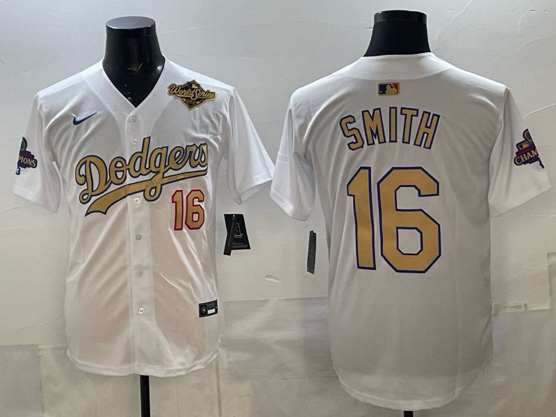 Men Los Angeles Dodgers #16 Smith White Gold 2026 Nike Game MLB Jersey 004